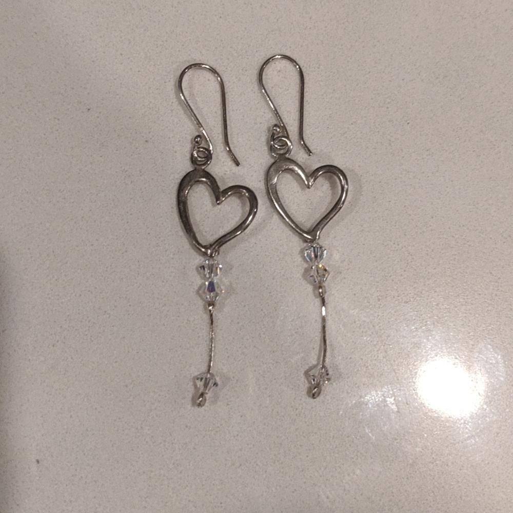 Magnolia sterling silver crystals hearts dangly dainty earrings